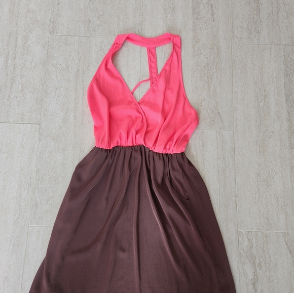 Lulu's Neon /Brown Strappy back Mini Dress - Picture 5 of 6